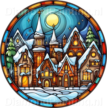 Diamond Painting Stained Glass Christmas Village 01