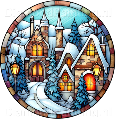 Diamond Painting Stained Glass Christmas Village 03