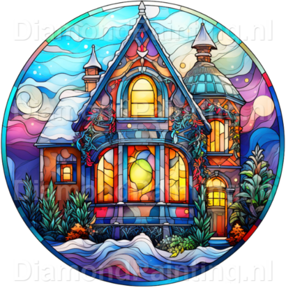 Diamond Painting Stained Glass Christmas House 01