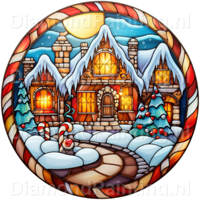 Diamond Painting Stained Glass Christmas House 02
