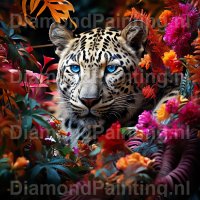 Diamond Painting Leopard zwischen Blumen
