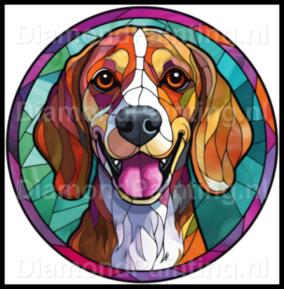 Diamond Painting Glas in lood Hond - Beagle 03