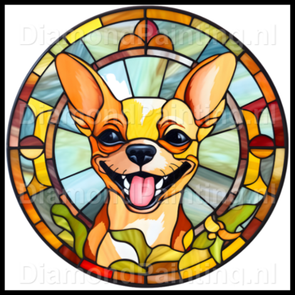 Diamond Painting Glas in lood Hond - Chihuahua 01