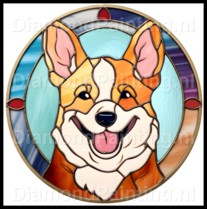 Diamond Painting Stained Glass Dog - Corgi 03