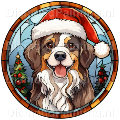 Diamond Painting Stained Glass Christmas Hat Dog 01