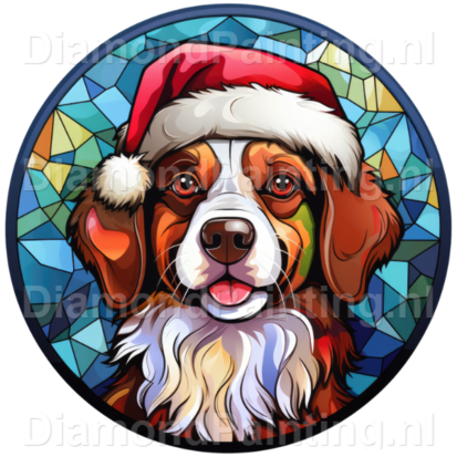 Diamond Painting Stained Glass Christmas Hat Dog 02