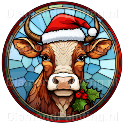 Diamond Painting Stained Glass Christmas Hat Cow 01