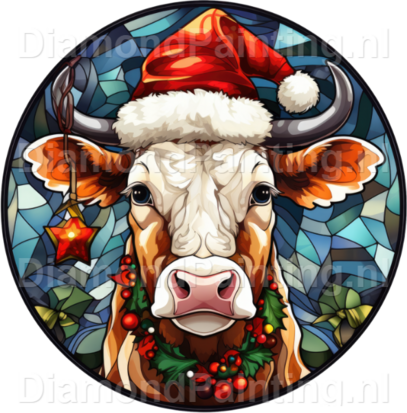 Diamond Painting Stained Glass Christmas Hat Cow 02