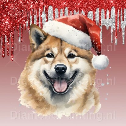 Diamond Painting Akita mit Weihnachtsmütze