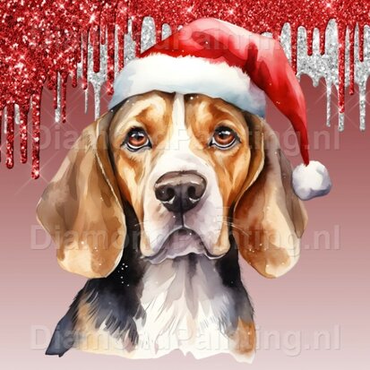 Diamond Painting Beagle with Christmas Hat