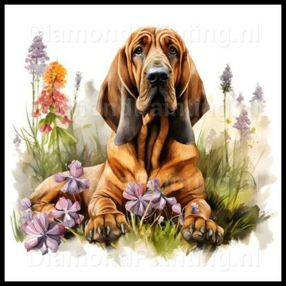 Diamond Painting Bloodhound with flowers