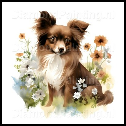 Diamond Painting Chihuahua with flowers 01
