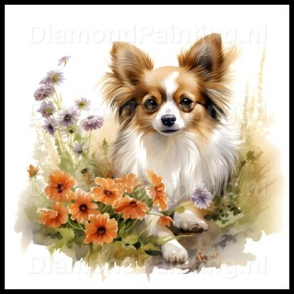 Diamond Painting Chihuahua with flowers 03