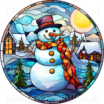 Diamond Painting Stained Glass Christmas Snowman 01
