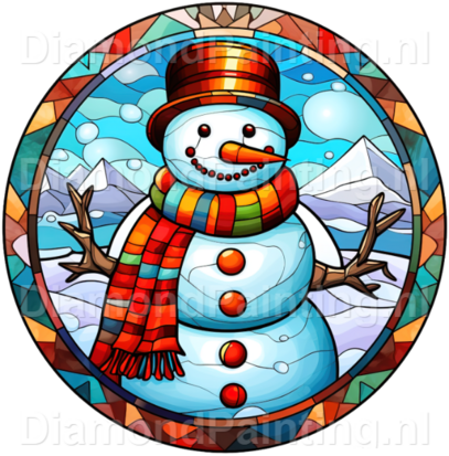 Diamond Painting Stained Glass Christmas Snowman 02