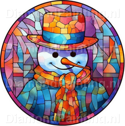 Diamond Painting Glas in lood Kerst Sneeuwpop 10