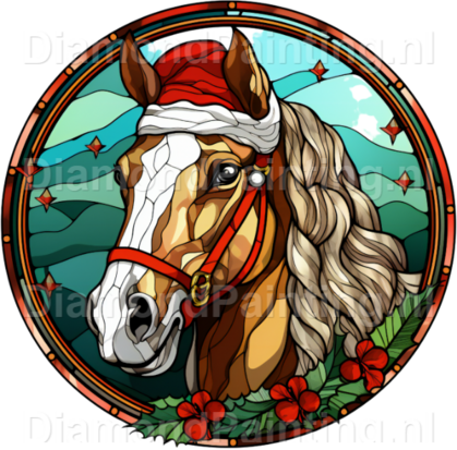Diamond Painting Glas in lood Kerstmuts Paard