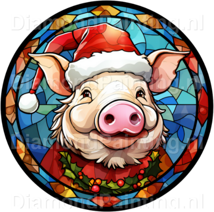 Diamond Painting Stained Glass Christmas Hat Pig