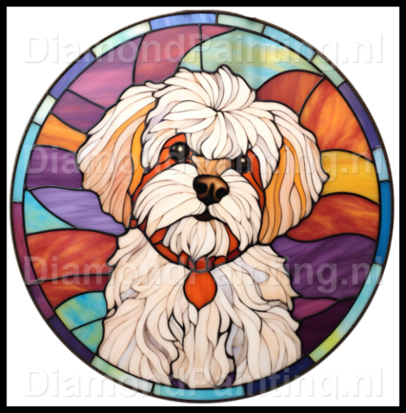 Diamond Painting Stained Glass Dog - Maltese 05