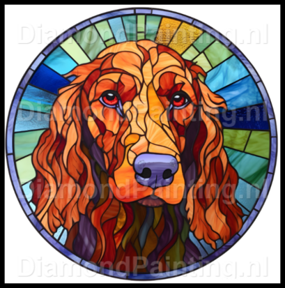 Diamond Painting Glas in lood Hond - Ierse Setter 04