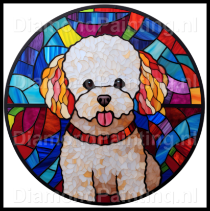 Diamond Painting Stained Glass Dog - Bichon Frise 03