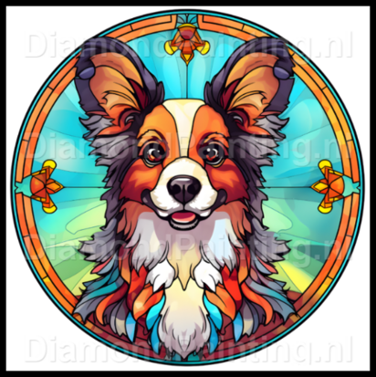 Diamond Painting Stained Glass Dog - Papillon / Butterfly Dog 01