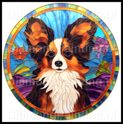 Diamond Painting Stained Glass Dog - Papillon / Butterfly Dog 03