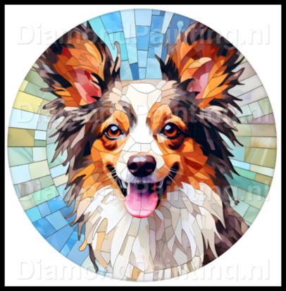 Diamond Painting Stained Glass Dog - Papillon / Butterfly Dog 05