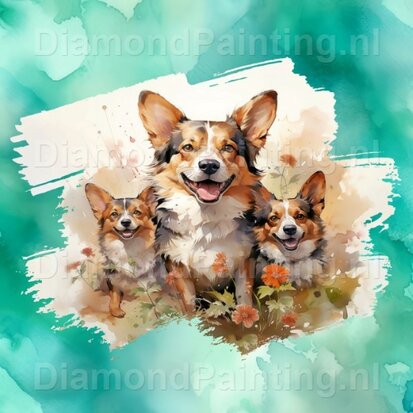 Diamond Painting Aquarel Hond - Corgi 02