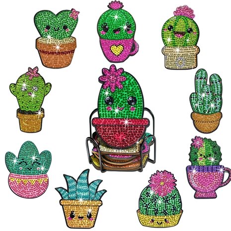 Diamond Painting Onderzetters 10 (10 stuks) - Cactus